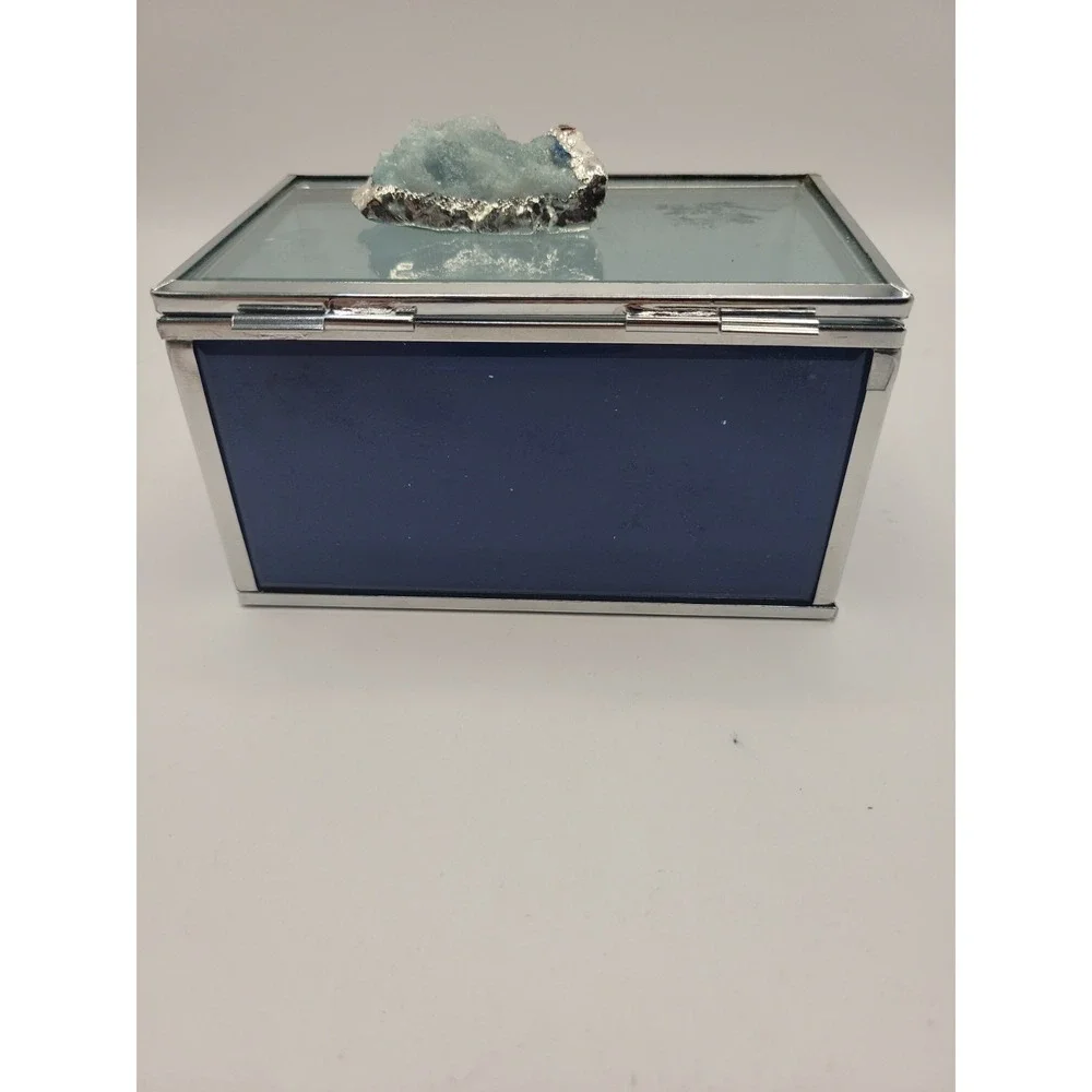 Cynthia Rowley New York Blue & Silver Tone Jewelry Box with Celestite Geode